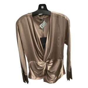 NEW DIOMI women's v neck long sleeve blouse in warm taupe